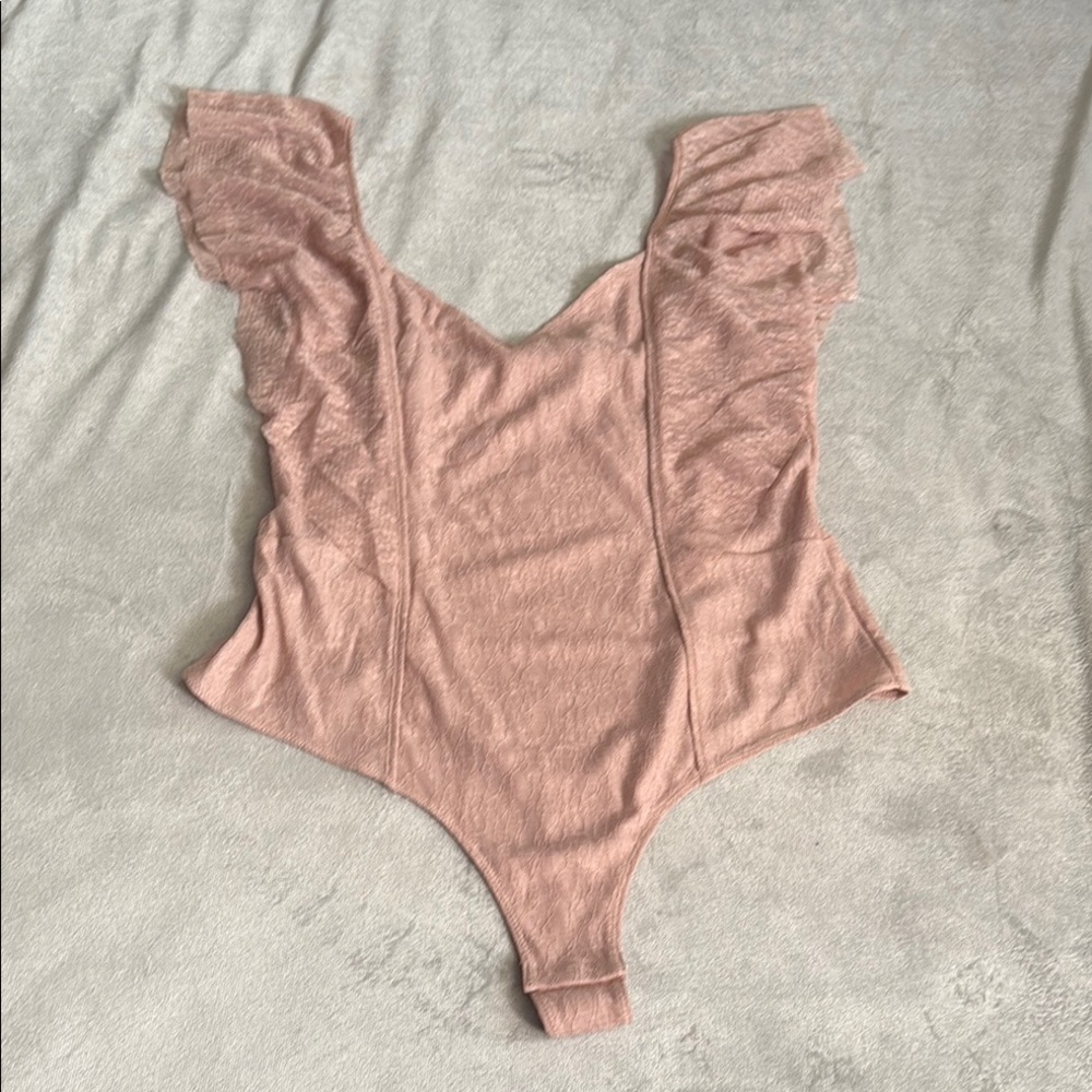BCBGMaxAzria Pink Ruffled Bodysuit